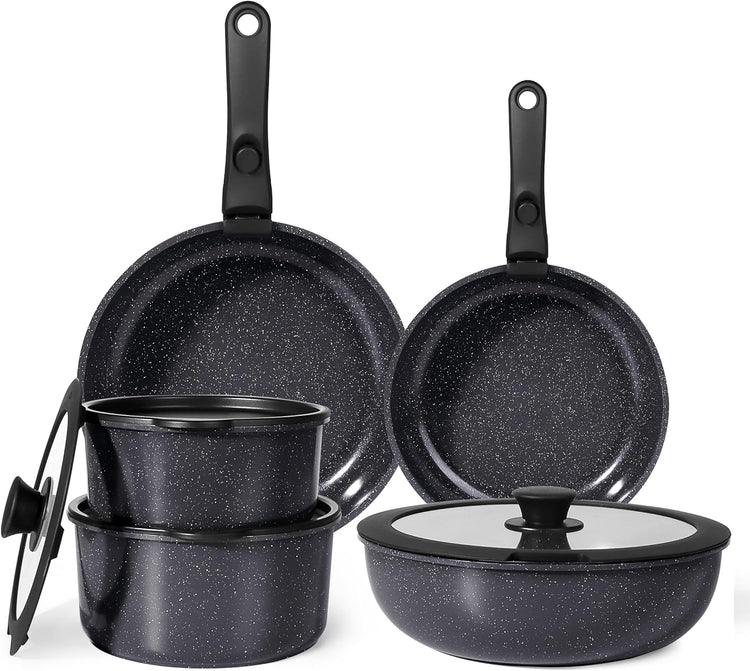 GiPP Ceramic Pots and Pans Set Non Stick, 11 Piece Nonstick Detachable Handle Cookware Sets, Non Toxic Induction Kitchen Pot and Pan with Removable Handle, Healthy RV Cookware, Dishwasher &Oven Safe
