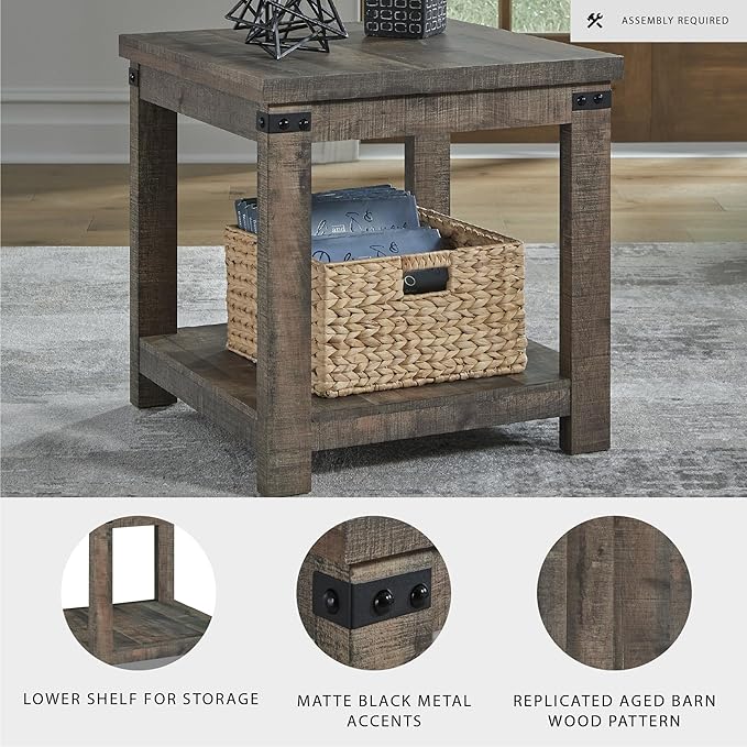 Signature Design by Ashley Hollum Rustic End Table with Shelf, Dark Brown