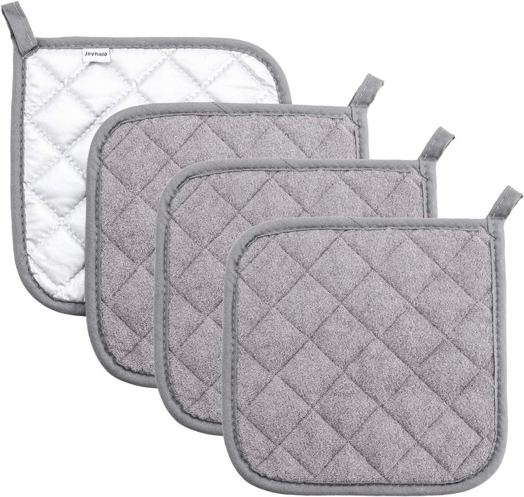 Joyhalo 4 Pack Pot Holders for Kitchen,Cotton Oven Holder with Great Heat Resistance,Non Slip Hot Pads for Kitchen Clearance,Grey