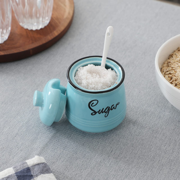 Farmhouse Porcelain Sugar Bowl with Lid and Spoon 12oz