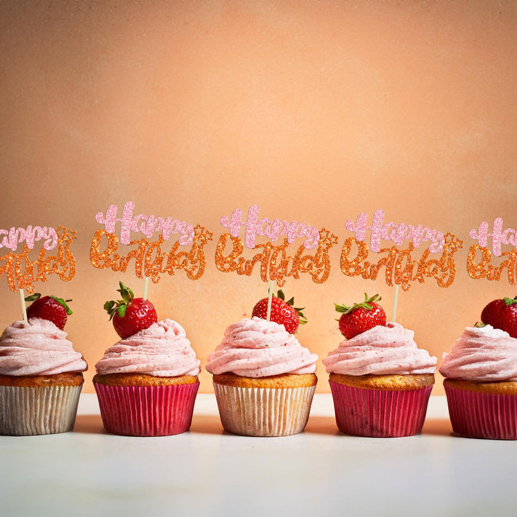 24Pcs Happy Birthday Cupcake Toppers (24 Count)