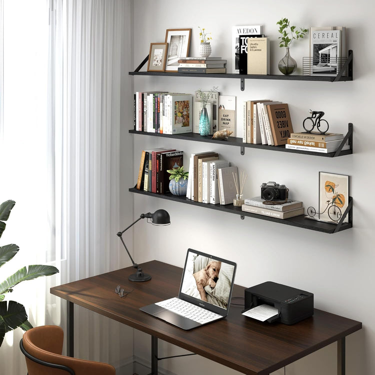 Heimlove 48 Inch Large Wall Bookshelves Set of 3, Wall Mounted Bookshelves,Heavy Duty Wooden Shelves for Living Room,Bedroom,Kitchen,Laundry Room Storage & Decor