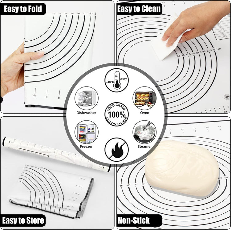 Marble Rolling Pin with Pastry Baking Mat and Stainless Steel Dough Cutter, 18.5â (Includes handle) Rolling Pin for Baking Cookie Crust Crisp Pizza with 3 Thickness Rings and Wood Stand