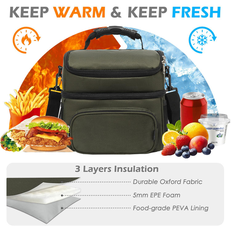 Double Layer Cooler Insulated Lunch Bag Adult Lunch Box Large Tote Bag for Men (2 Count)