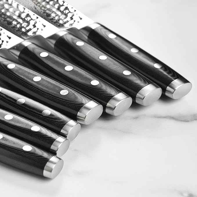 Enso Knife Set - Made in Japan - HD Series - VG10 Hammered Damascus Japanese Stainless Steel with Dark Ash Knife Block - 25 Piece