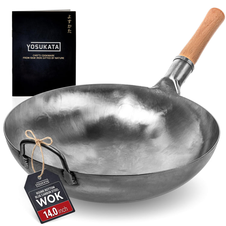 14” Silver Carbon Steel Wok with Round Bottom