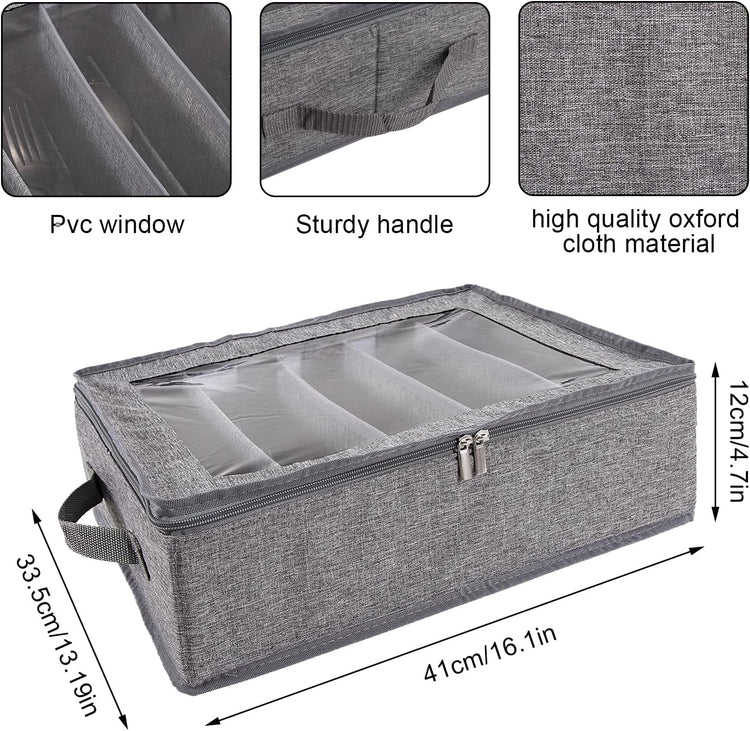 Flatware Utensil Storage Case With Adjustable Dividers,5 Compartments Zipper Flatware Storage Case, Silverware Storages Cases With Handles And Organizes Cutlery Stackable
