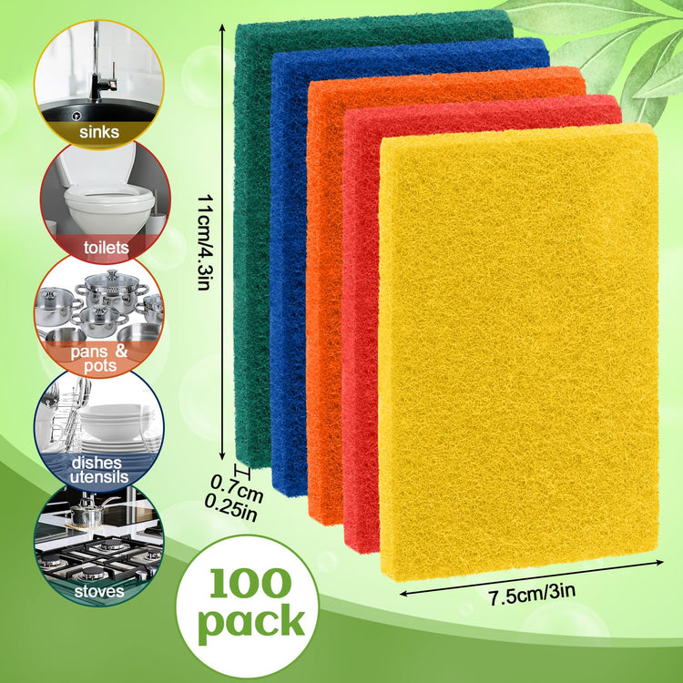 100 Pcs Non Scratch Scouring Pads for Kitchen Dish