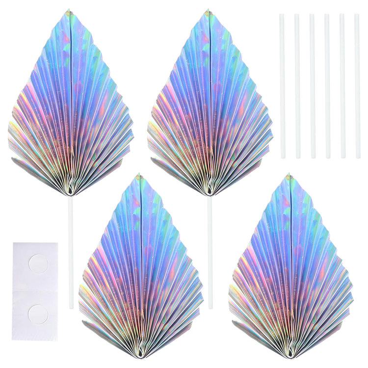 6Pcs Paper Palm Fan Cake Toppers Palm Spear Leaves Fan Cupcake Toppers Cake Insert Decorations Craft DIY Cake Bakeware Decoration for Birthday Party Wedding Party Decor Supplies Laser (6 Count)