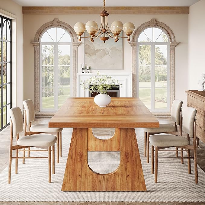 Tribesigns Large Dining Table for 6-8 People, 70.9-Inch Wood Rustic Rectangular Table with Black Wooden Legs, Farmhouse Center Kitchen Table for Dining Room, Living Room, Home Furniture (Brown)