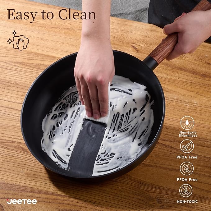 JEETEE Ceramic Cookware Set, 15 PCS Pots and Pans Set Non Stick with Removable Handles, Non Toxic Induction Kitchen Cookware Sets, Oven Safe PFAS/PFOA Free Black