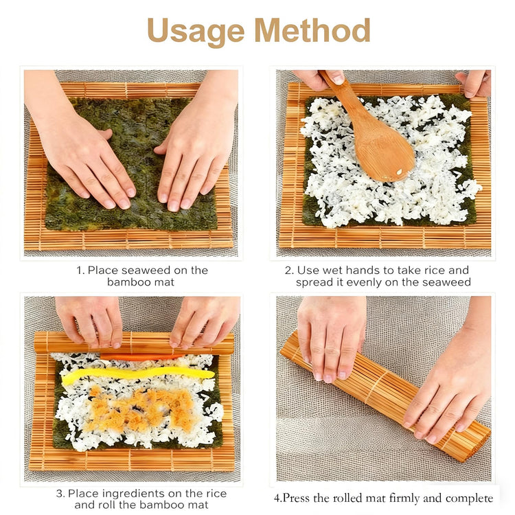 9.5"x9.5"Bamboo Sushi Rolling Mat (4 Count)