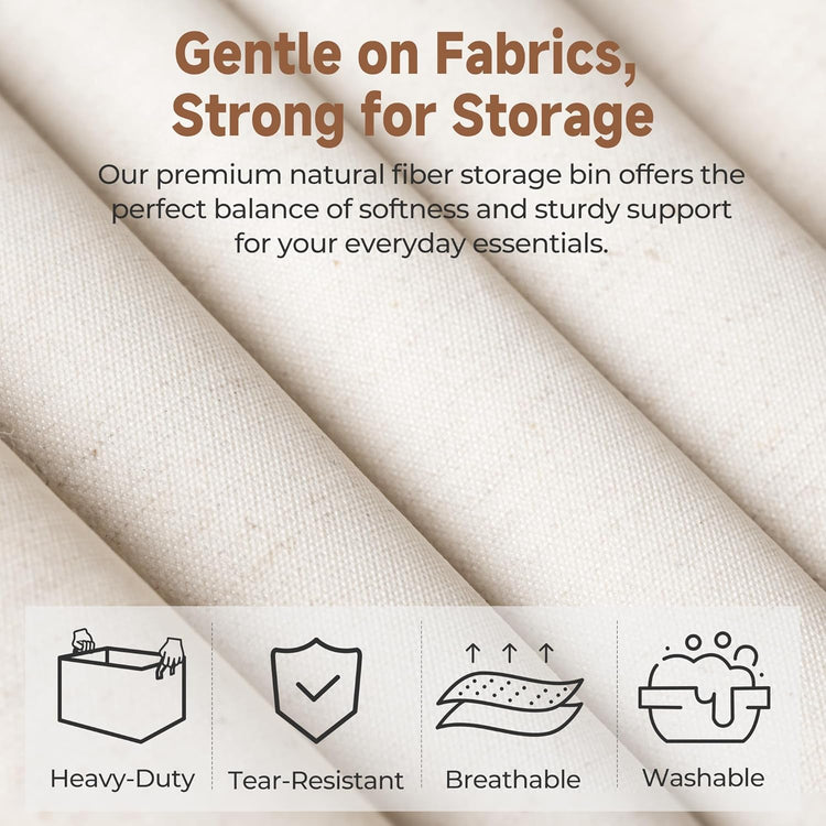 StorageWorks Storage Bins, Shelves Baskets for Organizing, Large Fabric Closet Organizers with Handles, Metal Frame, Beige(Cotton-linen), 2-Pack