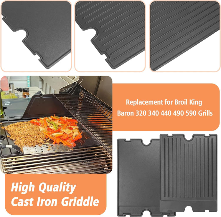 2-in-1 Reversible 17.48” x 12.48” Pre-Seasoned 11242 Cast Iron Griddle for Broil King Baron, Crown, Crown Pellet Series Grill, Flat Griddle Top Plate for Gas Stove/Charcoal/Electric/Propane/Gas Grill - Nestoria