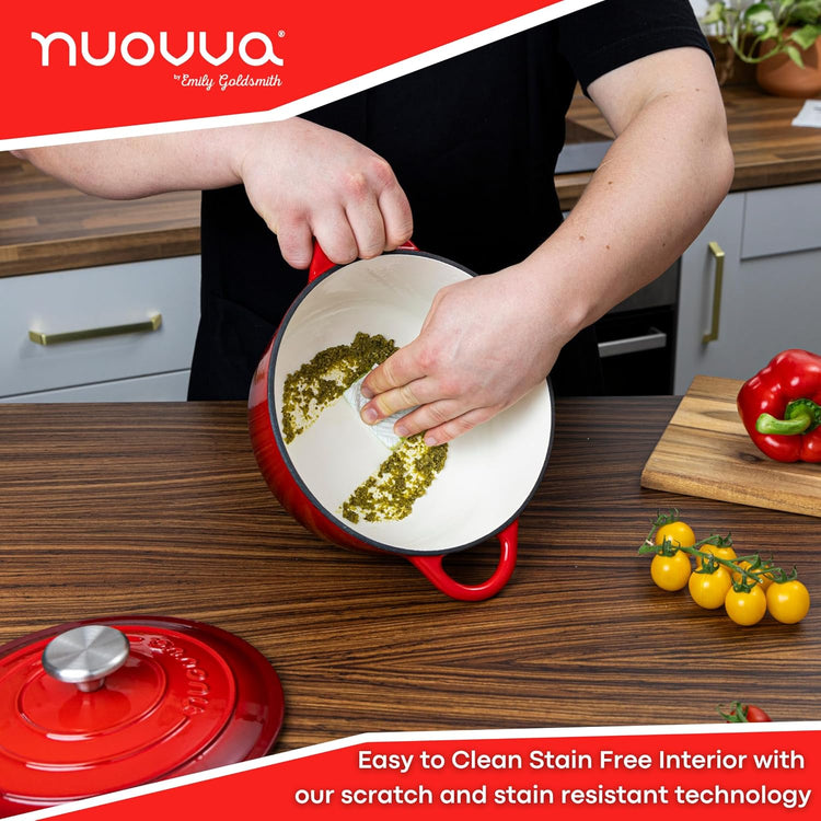 Cast Iron Dutch Oven with Lid – Non-Stick Ovenproof Enamelled Casserole Pot – Sturdy Dutch Oven Cookware – Red, 3.1-Quart, 22cm – by Nuovva - Nestoria