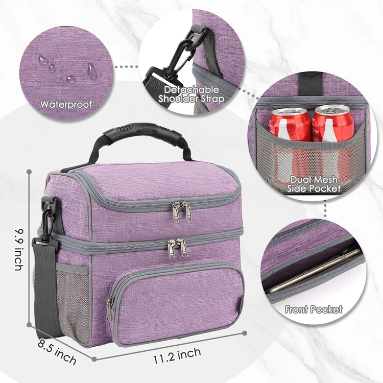 Double Layer Cooler Insulated Lunch Bag Adult Lunch Box Large Tote Bag for Men (2 Count)