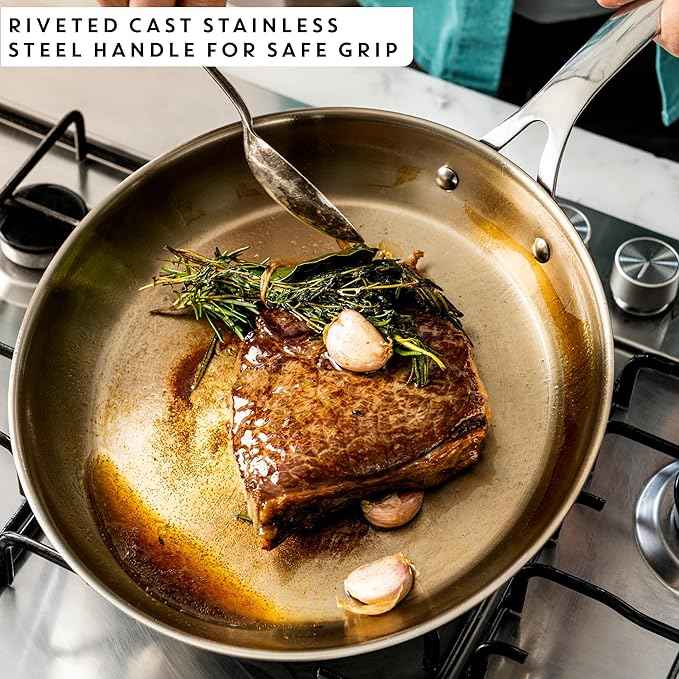 T-Fal x Jamie Oliver Stainless Steel Fry Pan 9.5-Inch, Induction Compatible, Oven Safe up to 500°F, Chef's Stainless Steel Skillet, Frying Pan, Silver