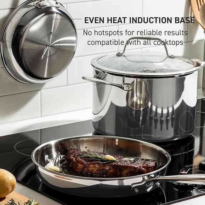 T-Fal Pro Tri-Ply Stainless Steel Saute Pan with Lid, 3 Quart, Induction Pot, Oven Safe 500F, Lid 350F, Deep Frying Pan, Fast & Even Heat, Professional Quality, Durable, Silver