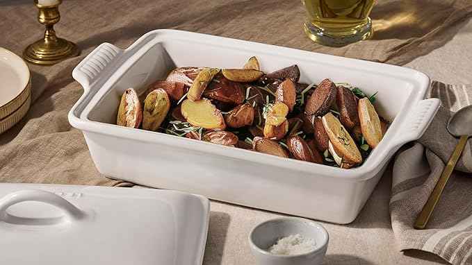 Le Creuset Stoneware Heritage Covered Rectangular Casserole, 4 qt. (12" x 9"), White