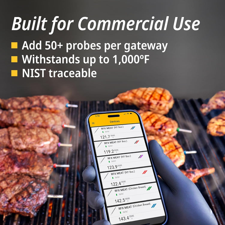 RFX | Smart Wireless Meat Thermometer | Wi-Fi & Radio Frequency | Stronger Signal Than Bluetooth | Meat Probe for Use in Smoker, Grill, BBQ, Oven - 2-Probe Kit