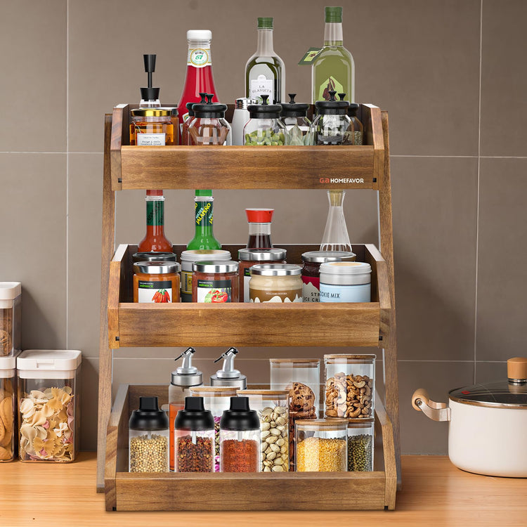 3 Tier Acacia Wood Fruit Basket for Kitchen