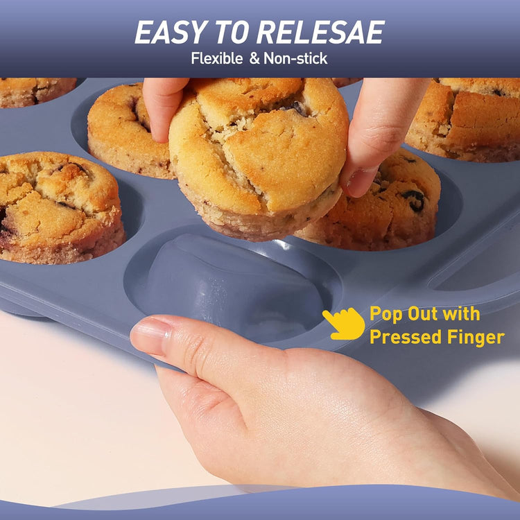 24 Cups Silicone Muffin Pan with Metal Reinforced Frame Mini Size Cupcake Tray Egg Mold Kitchen Stuff Accessories New Home Essential First Department Must Haves Gadget Thing Housewarming Hostess Gift