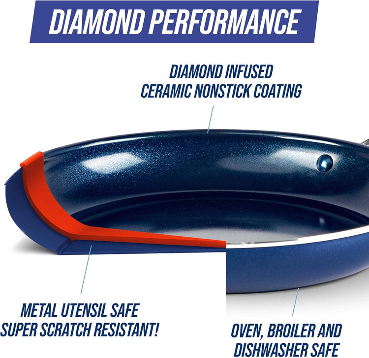 Blue Diamond Cookware 1QT and 2QT Saucepan Set, Diamond Infused Ceramic Nonstick, PFAS and PFOA-Free, Dishwasher Safe, Oven Safe, Durable, Versatile, Easy Clean, Even Heating, Blue