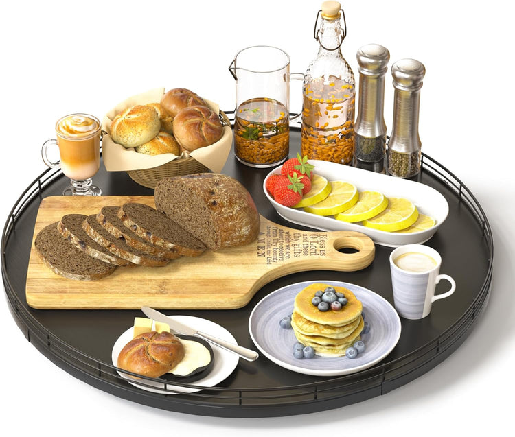 16" Oak Wooden Lazy Susan Turntable for Dining Table, Large Round Lazy Susans Organizer for Kitchen Countertop, Tabletop 360ยฐRotating Tray for Spice Organization and Storage Black Home Decor