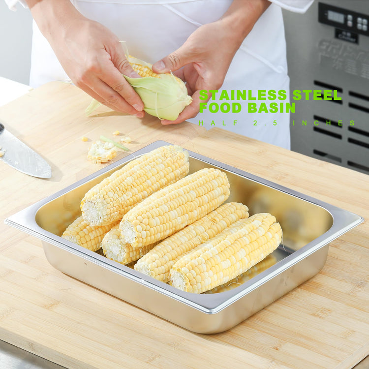 6-Pack 1/2 Size Stainless Steel Catering Pan, 2.5 Inch Deep Hotel Pan for Restaurant, Buffet, Party Supplies (6 Count)
