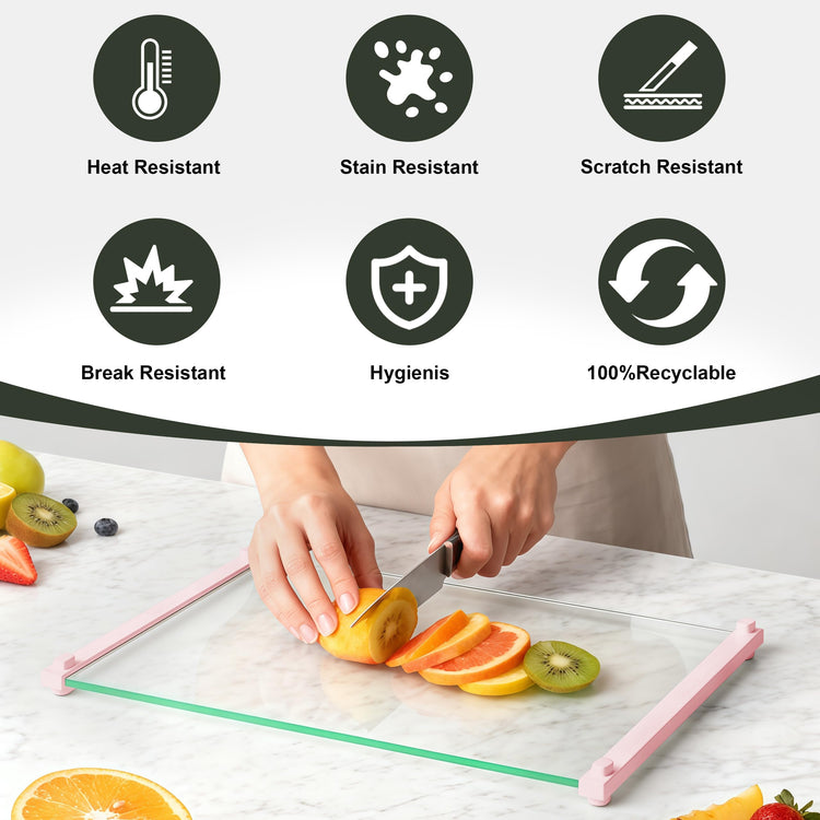 2PCS Glass Cutting Board with Silicone Grip (2 Count)