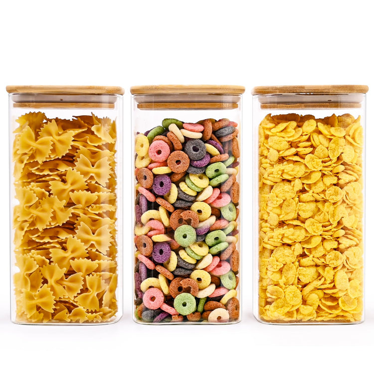 Glass Food Storage Jars Square 51oz (3 Count)
