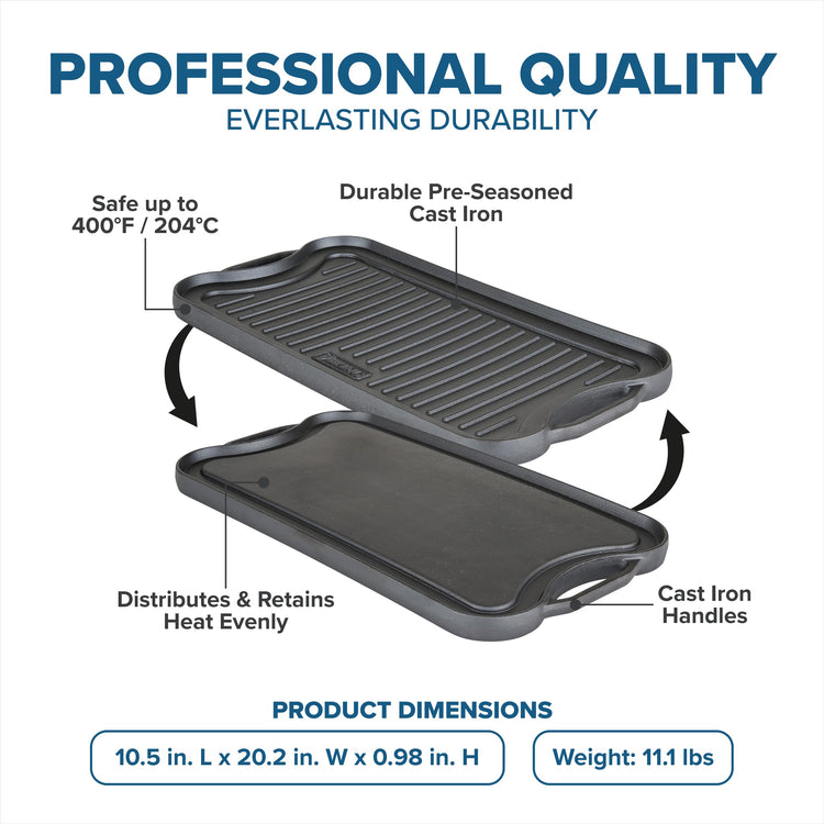 Griddle 20 Inch Reversible Cast Iron Grill Pan
