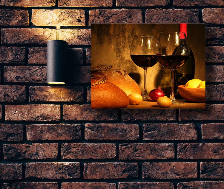 Looife Kitchen Still Life Canvas Wall Art, 40x30 Inch Gallery Wrapped Wine Cup with Bread Picture Prints Wall Decor, Food Art Deco for Dining Room and Bar