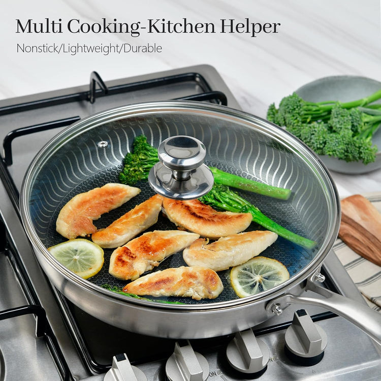 12 In Glass Lid for Frying Pan, Tempered Replacement Cover Compatible with All 12 inches Cookware for Skillets, Round Cast Iron, Cast Aluminium, Stainless Steel Pans &Pots