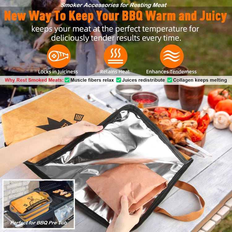 BBQ Blanket for Resting Meat,Smoker Meat Resting Blanket, Reusable Smoker Grilling Meat Insulated Resting Bag with Wide Mouth for Large Brisket/Beef/Pork Shoulders/Turkeys (BBQ Blanket 21in)
