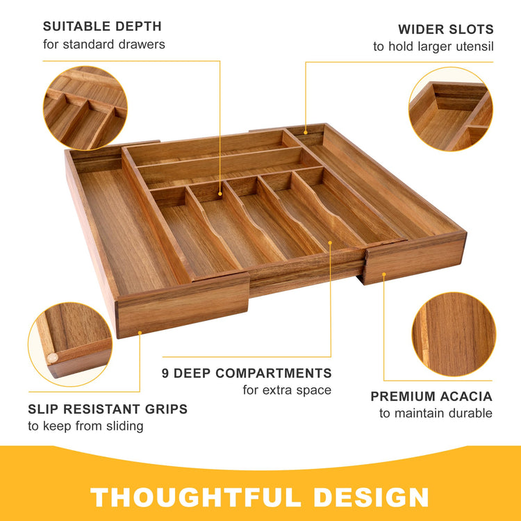 Large Premium Acacia Silverware Organizer