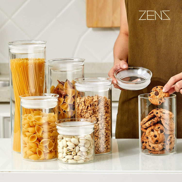 ZENS 37oz Glass Jars Set of 2, Clear Glass Kitchen Canisters with Airtight Lids, Wide Mouth Glass Storage Containers for Cereal, Coffee Beans, Loose Tea