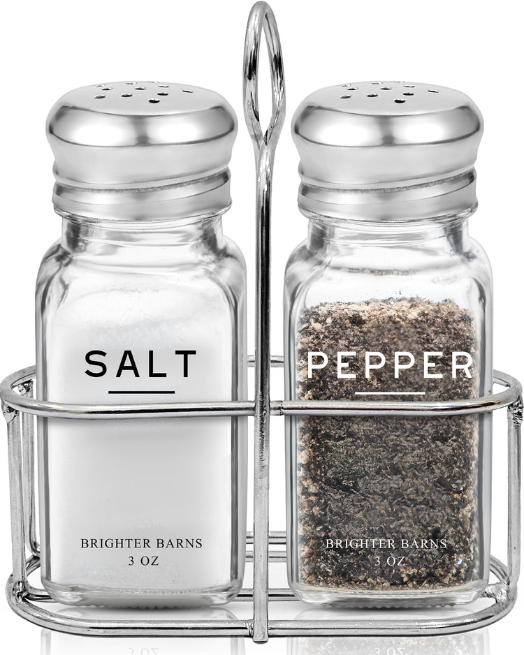 Glass Salt and Pepper Shakers Set with Holder by Brighter Barns