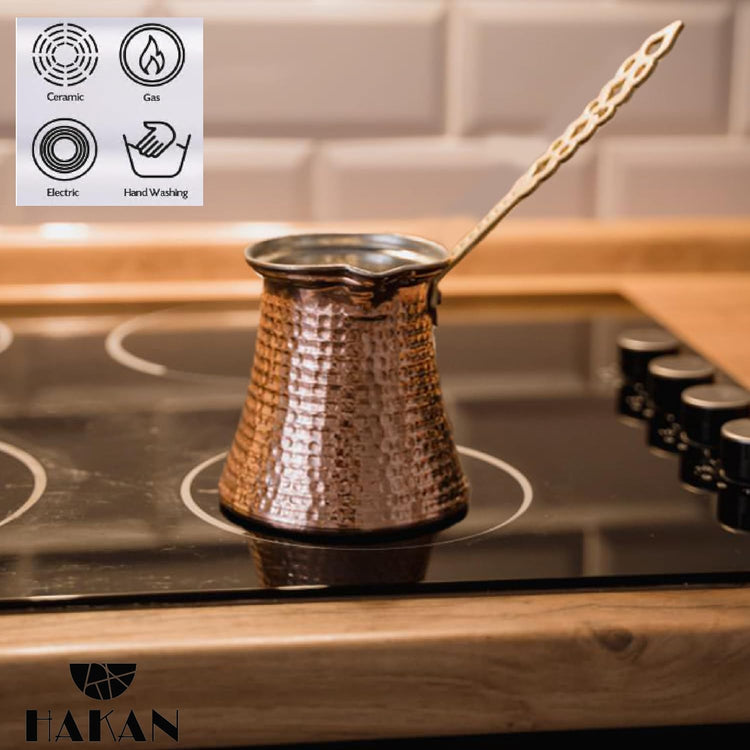 Hakan Turkish Coffee Pot | Stove Top Water Boiler, Coffee Maker, Butter, Chocolate & Milk Warmer | Even and Quick Heat with Handcrafted Copper Material | Coffee Gifts Idea, 5 Oz (150 cc)