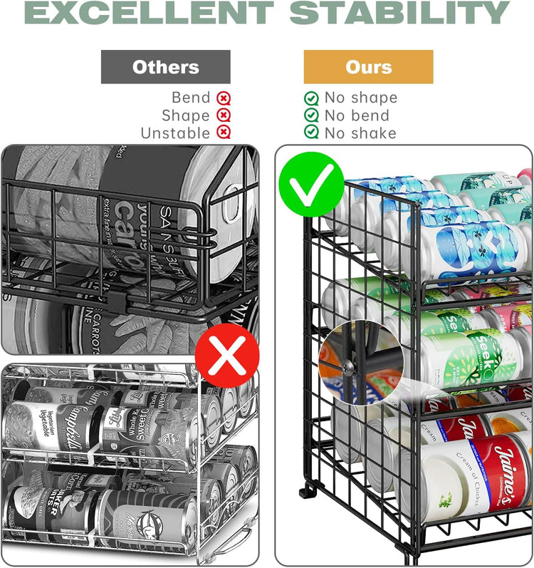 JKsmart 3-Tier Stackable Can Organizer, Storage Can Rack for Kitchen Pantry Cabinet, Holds Up to 72 Cans, Multifunctional Can Dispenser for Snacks Soda