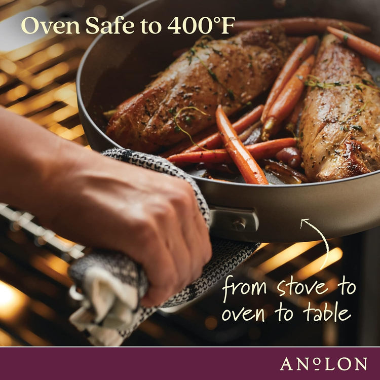 Anolon Advanced Home Hard Anodized Nonstick Deep Frying Pan/Skillet with Lid, 12 Inch, Bronze