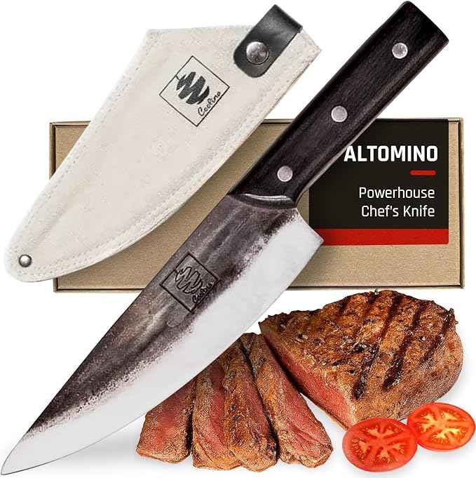 COOLINA Altomino Tungsten Steel Slicing Knife, 7.1-in Japanese Traditional Chef, Forged Hammered Kitchen Knife, Outdoor Cooking Hunting Survival Knives