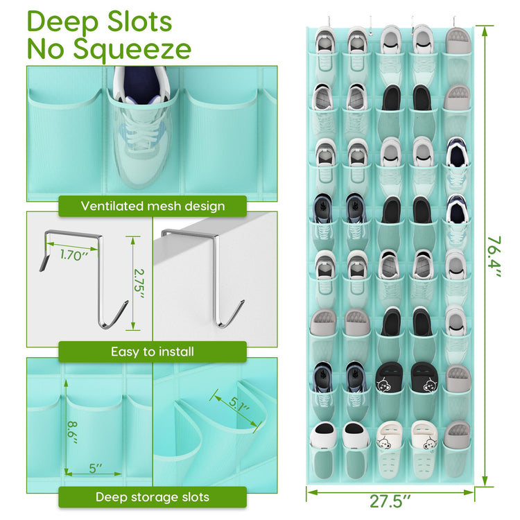 Over the Door Shoe Organizer with 40 Large Breathable Mesh Pockets