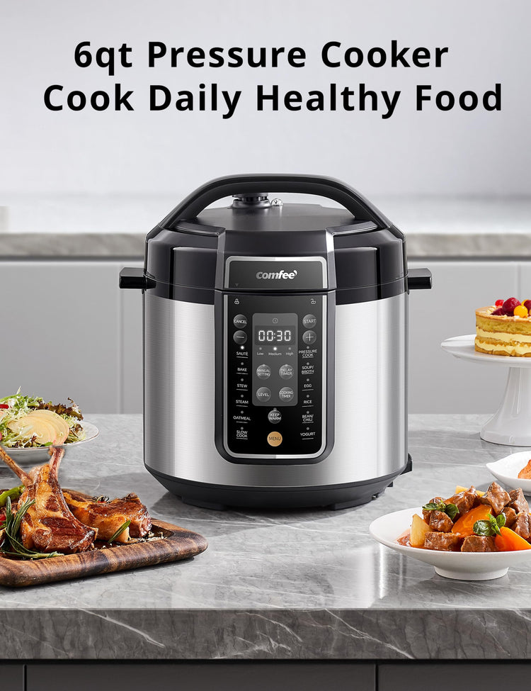 COMFEE’ Pressure Cooker 6 Quart with 13 Cooking Functions