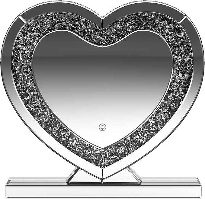 Coaster Home Furnishings - Euston - Wood - Heart Vanity Mirror with Built-in LED Light, Acrylic Crystal Inlay, Decorative Shape and Freestanding Base - Bedroom - Silver - 961528