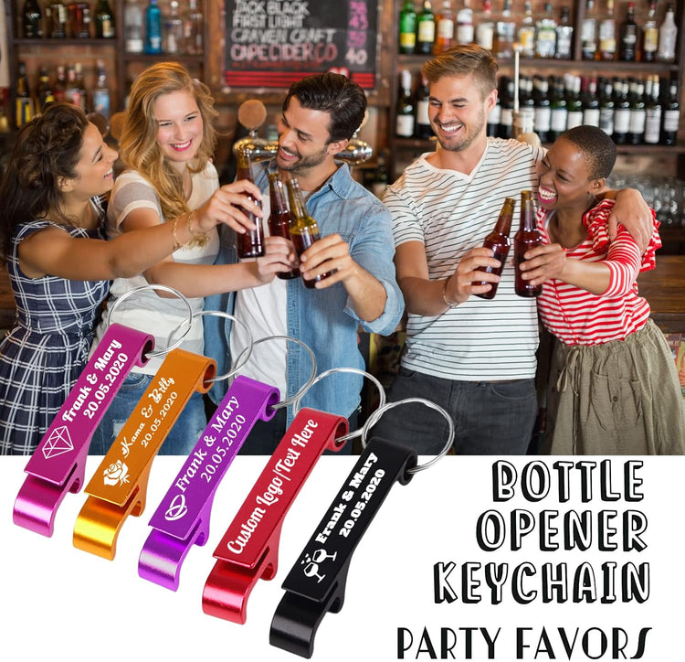 50PCS Personalized Bottle Opener Keychain Bulk Custom Beer Bottle Opener with Logo Text Engraved Wedding Bottle Opener Favors Customized Gifts for Guests Baby Shower Birthday Party-Gold
