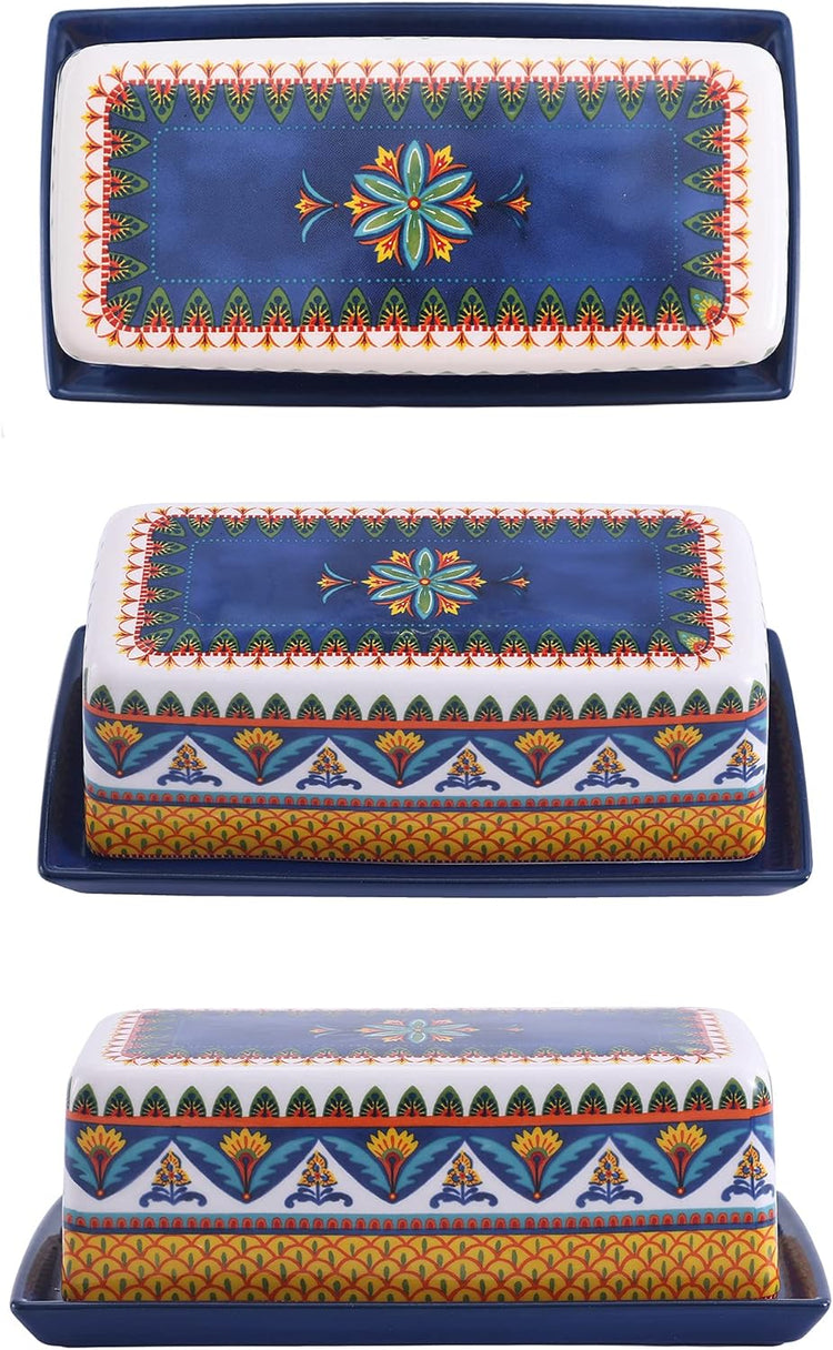 Bico Havana Ceramic Butter Dish with Lid, Wide Butter Keeper for Counter, Kitchen Countertop, Microwave and Dishwasher Safe