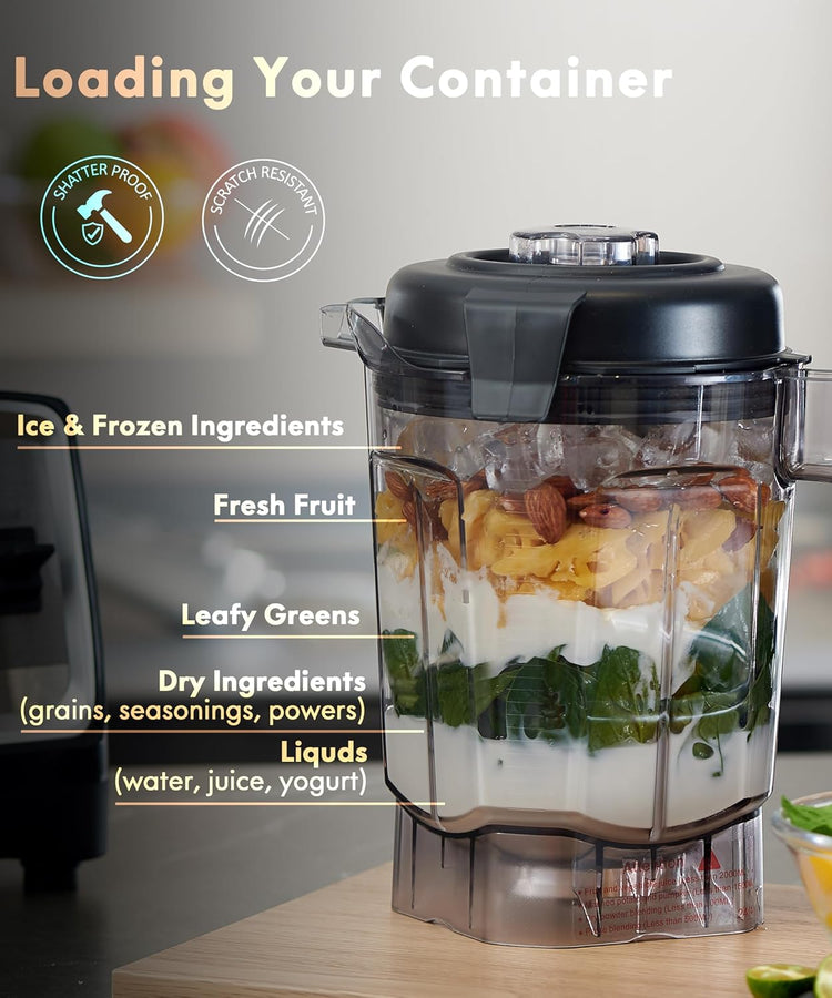 HECMAC 3-Peak HP Blender - 2200W Max/1400W Rated, 68oz BPA-Free Pitcher, Easy to Use, Self-Clean, Tamper - Smoothies, Ice Crush, Frozen Drinks, Food Prep - Home & Commercial, 110V