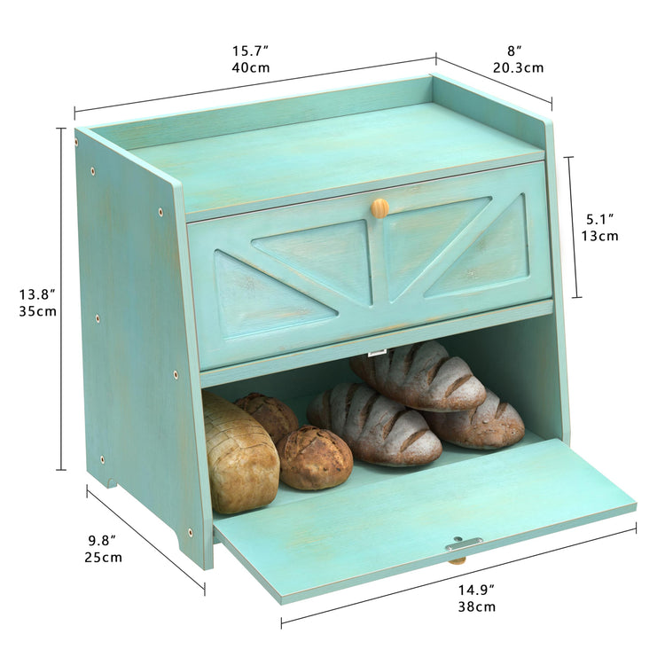 Vintage Double Layer Bread Box for Kitchen Counter Bamboo Bread Storage Container Large Capacity Bread Storage Bin