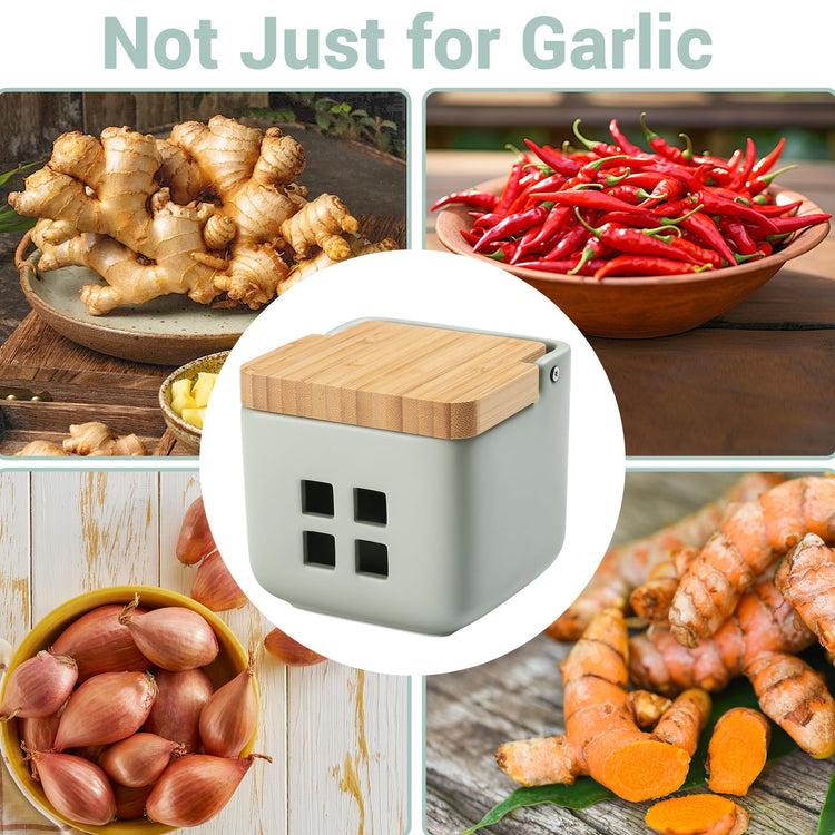 Ceramic Garlic Keeper with Bamboo Lid